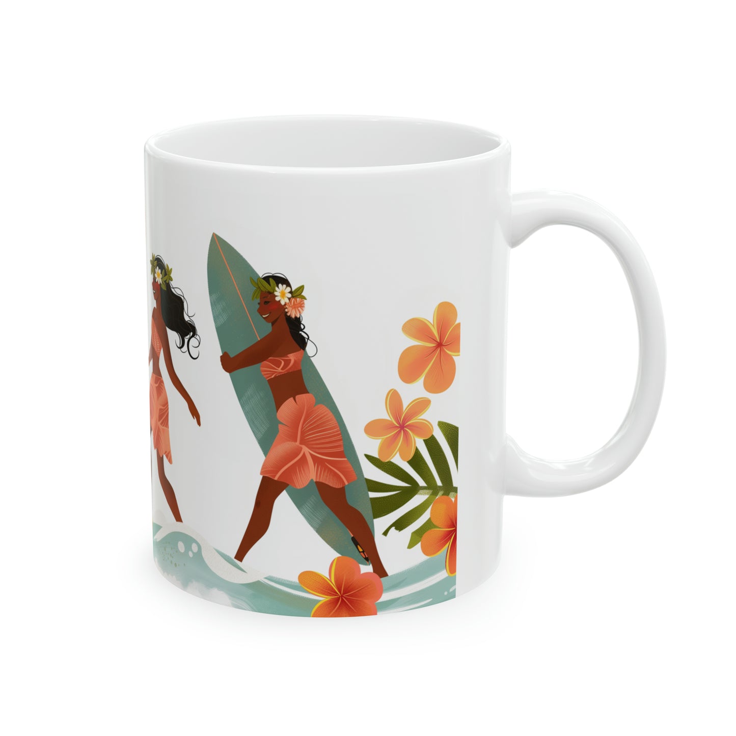 Surfers Ladies Surfboards Hawaiian Ceramic Mug 11oz, Hawaii Mug, HI Mug, Aloha Mug, 808 Mug, Island Mug, Tropical Coffee Mug, Women Surf