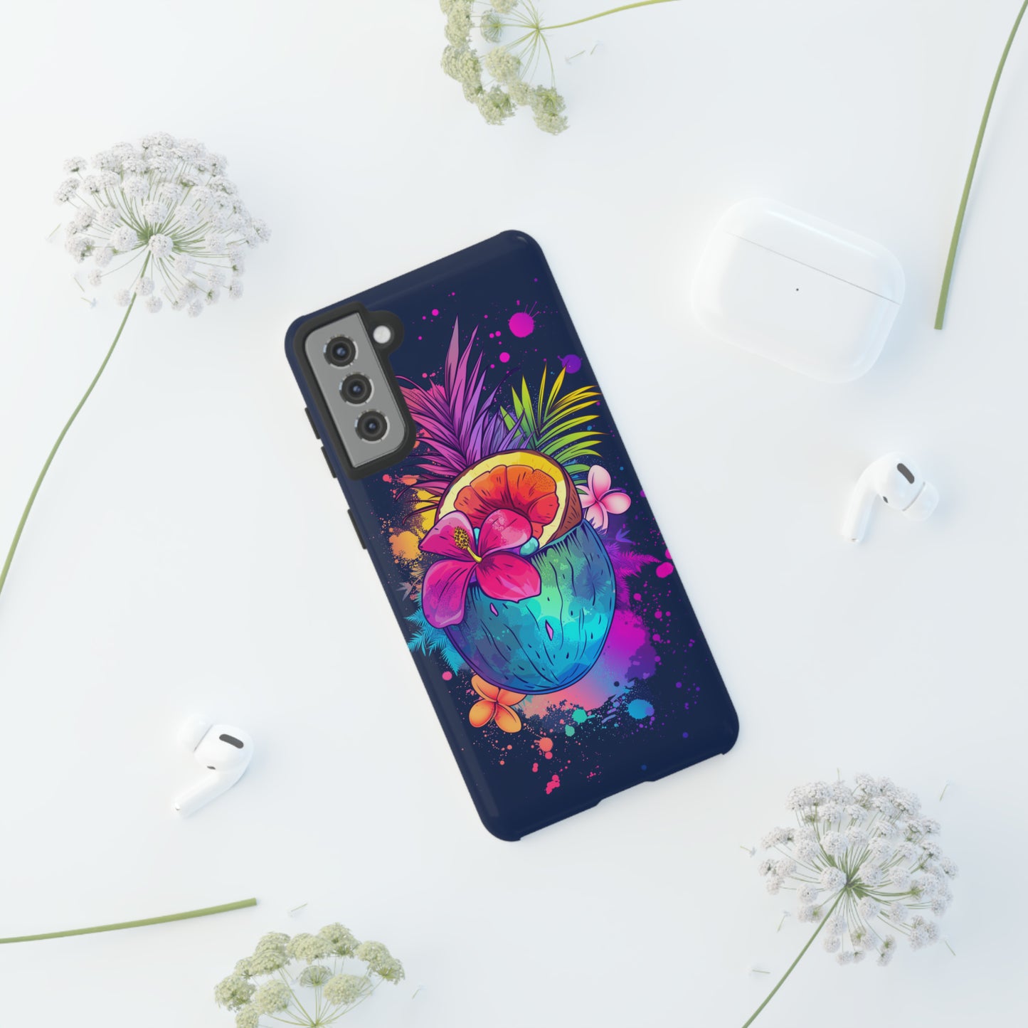 Coconut Dark Colorful Hawaiian Tropical Phone Case, Island Tropics, Wireless Compatible, Protective Cell Phone Case iPhone, Samsung, Pixel