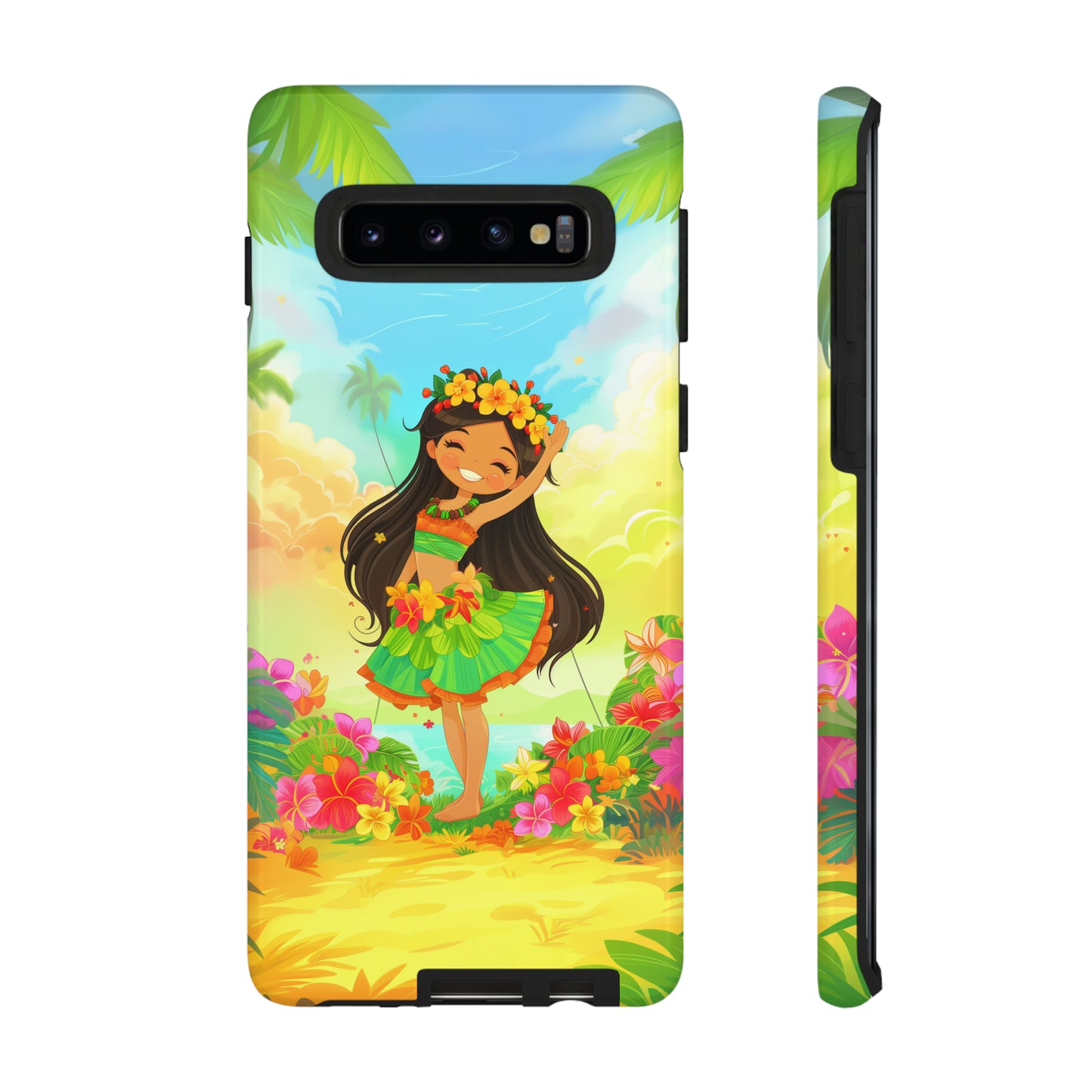 Cute Hula Girl Hawaiian Phone Case, Tropical, Hibiscus, Wireless Compatible, Protective Cell Phone Case for iPhone, Samsung, Pixel phones