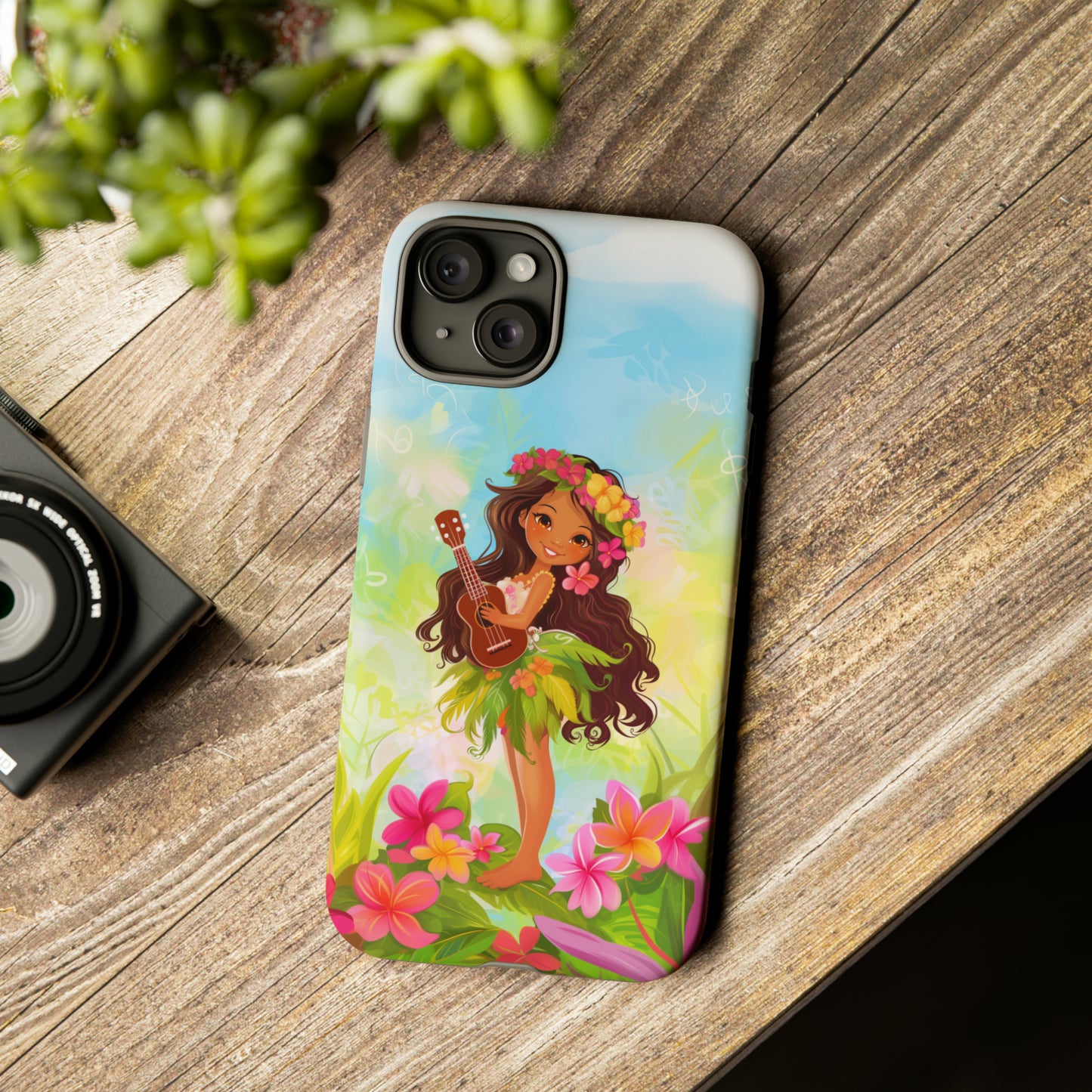 Cute Hula Girl Hawaiian Phone Case, Tropical, Hibiscus, Wireless Compatible, Protective Cell Phone Case for iPhone, Samsung, Pixel phones