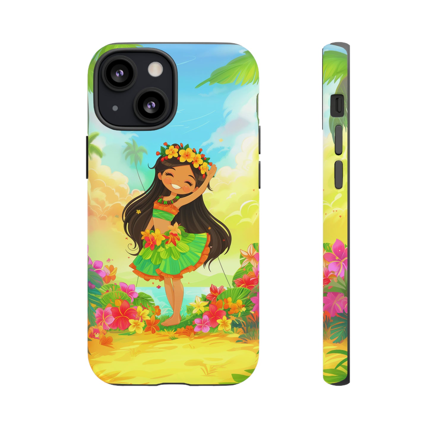 Cute Hula Girl Hawaiian Phone Case, Tropical, Hibiscus, Wireless Compatible, Protective Cell Phone Case for iPhone, Samsung, Pixel phones