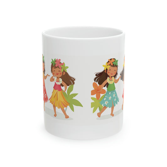 Cute Hula Girls Hawaiian Ceramic Mug 11oz, Hawaii Mug, HI Mug, Aloha Mug, 808 Mug, Island Mug, Tropical Mug, Coffee Mug