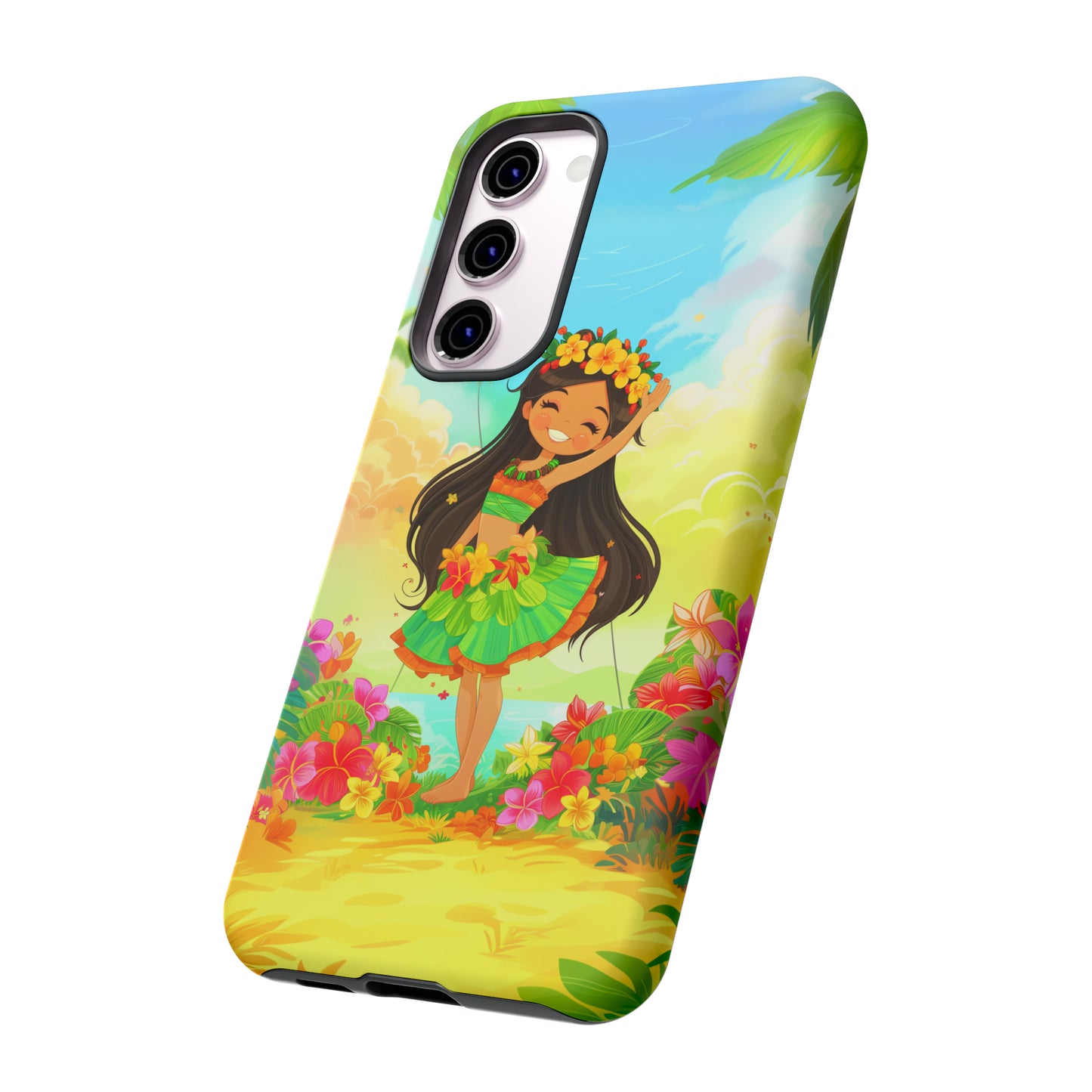 Cute Hula Girl Hawaiian Phone Case, Tropical, Hibiscus, Wireless Compatible, Protective Cell Phone Case for iPhone, Samsung, Pixel phones
