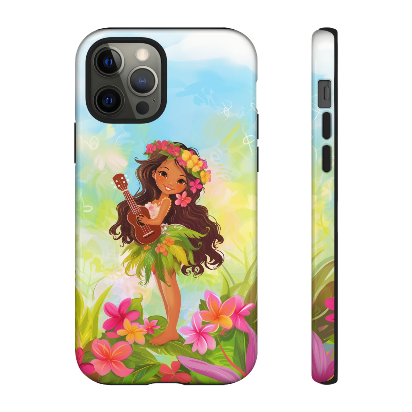 Cute Hula Girl Hawaiian Phone Case, Tropical, Hibiscus, Wireless Compatible, Protective Cell Phone Case for iPhone, Samsung, Pixel phones