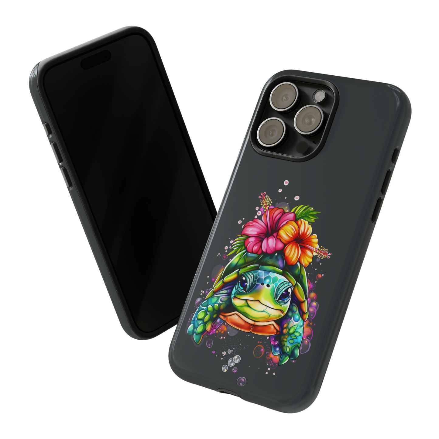 Color Splash Turtle Hawaiian Phone Case, Tropical, Hibiscus, Wireless Compatible, Protective Cell Phone Case for iPhone, Samsung, Pixel