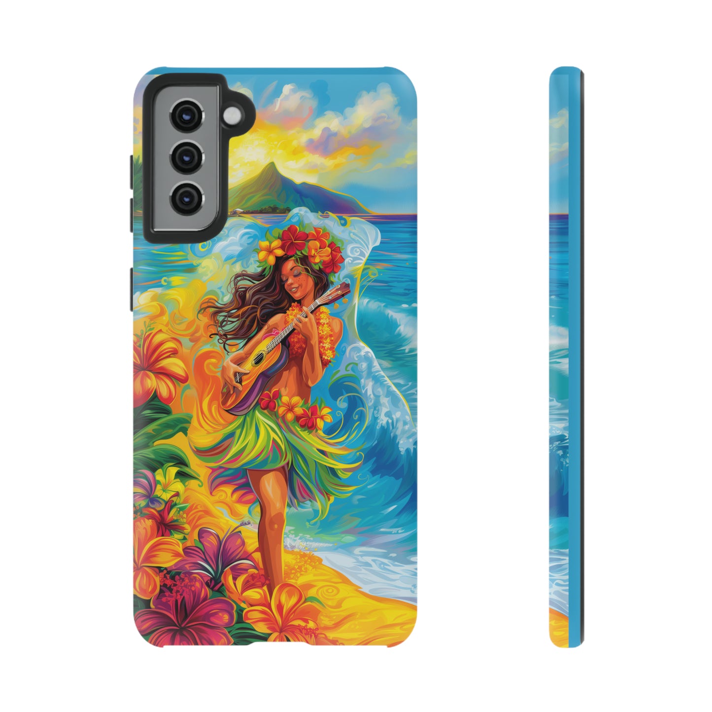 Ukulele Hula Girl Hawaiian Phone Case, Tropical, Hibiscus, Wireless Compatible, Protective Cell Phone Case for iPhone, Samsung, Pixel phones