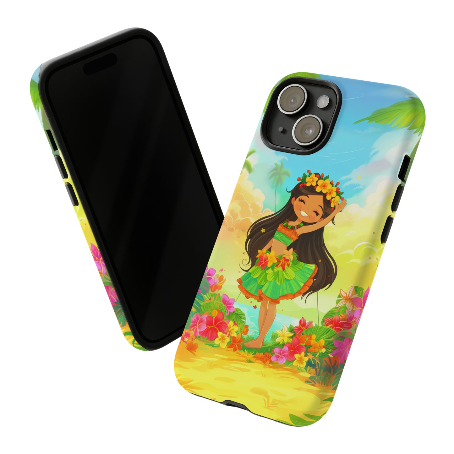 Cute Hula Girl Hawaiian Phone Case, Tropical, Hibiscus, Wireless Compatible, Protective Cell Phone Case for iPhone, Samsung, Pixel phones