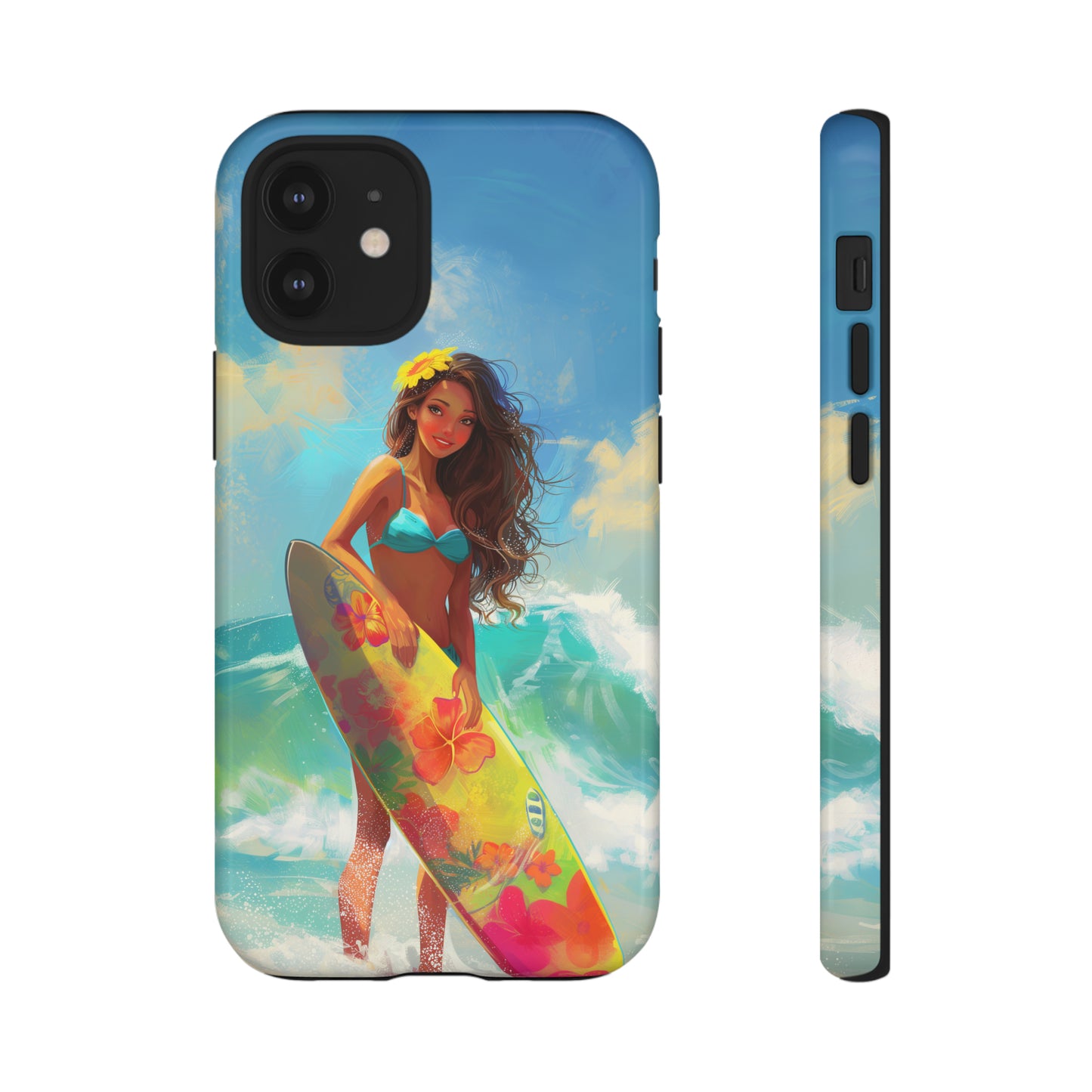 Surfer Girl Hawaiian Phone Case, Tropical, Hibiscus, Wireless Compatible, Protective Cell Phone Case for iPhone, Samsung, Pixel phones