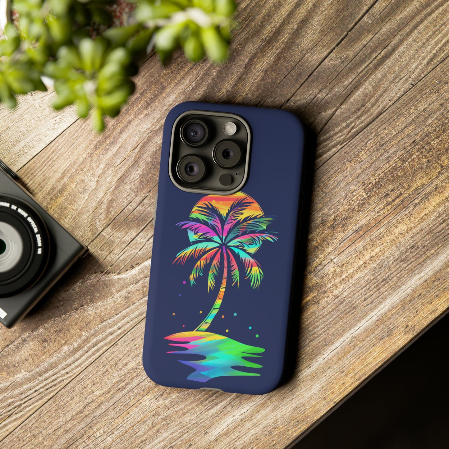 Night Palm Tree Hawaiian Phone Case, Tropical, Hibiscus, Wireless Compatible, Protective Cell Phone Case for iPhone, Samsung, Pixel phones