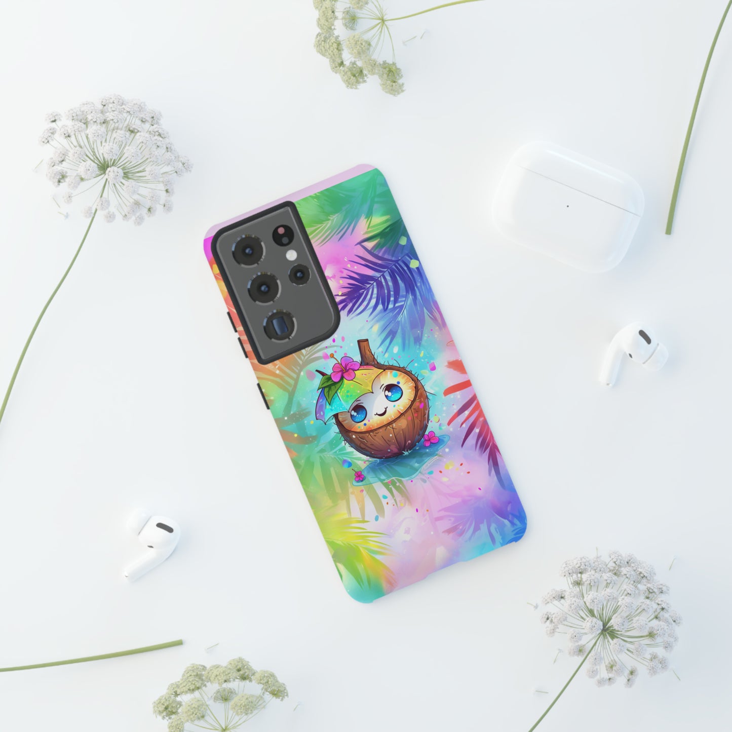 Cute Anime Coconut Hawaiian Tropical Phone Case, 808, Island Tropics, Wireless Compatible, Protective Cell Phone Case iPhone, Samsung, Pixel