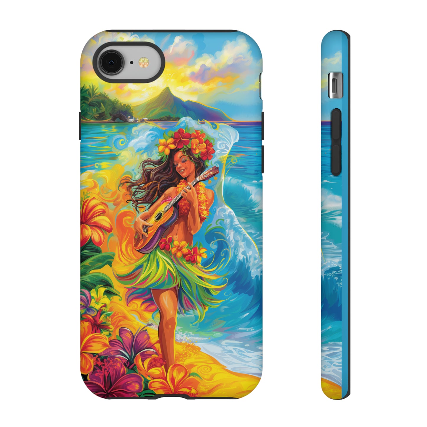 Ukulele Hula Girl Hawaiian Phone Case, Tropical, Hibiscus, Wireless Compatible, Protective Cell Phone Case for iPhone, Samsung, Pixel phones