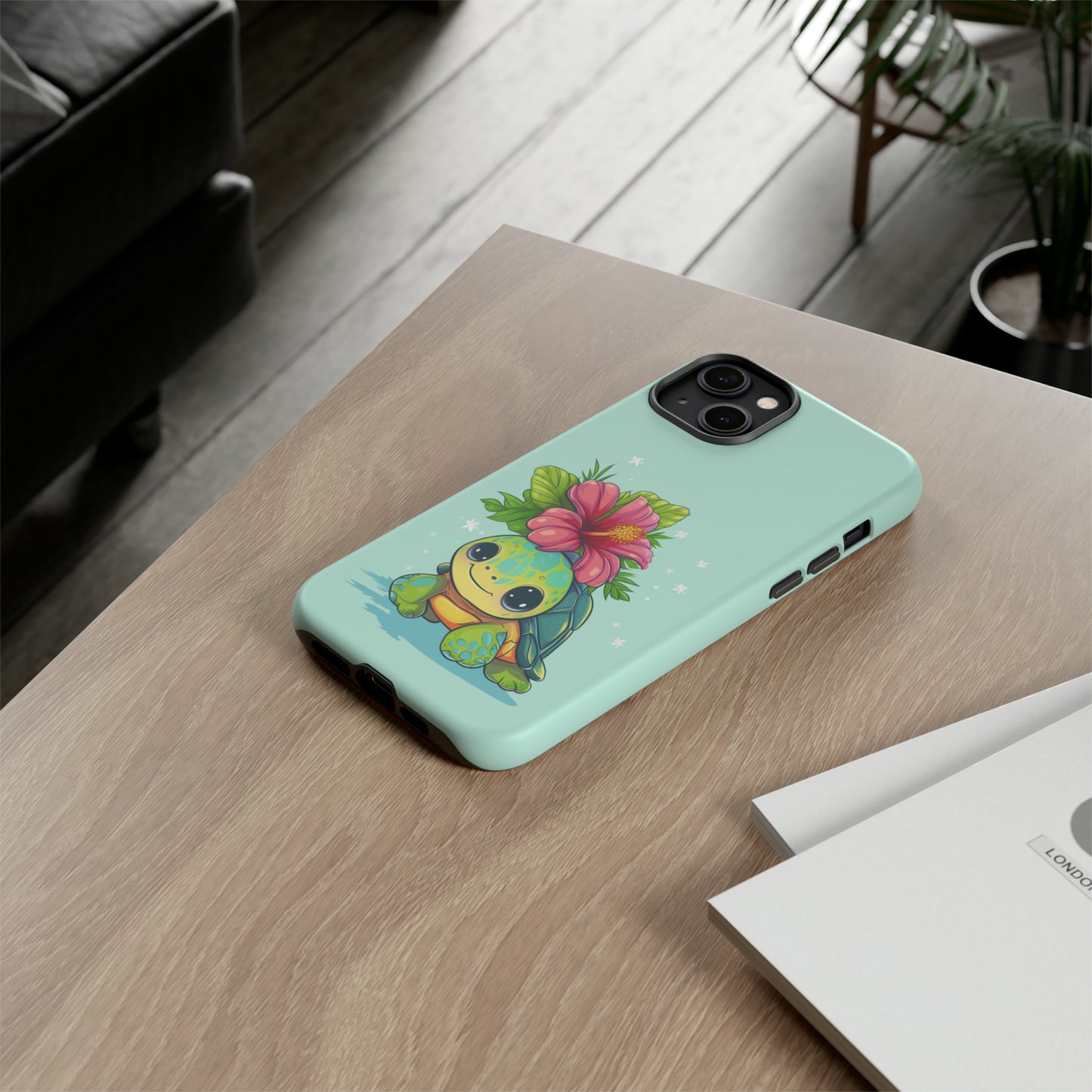 Cute Turtle Hawaiian Phone Case, Tropical, Hibiscus, Wireless Compatible, Protective Cell Phone Case for iPhone, Samsung, Pixel phones