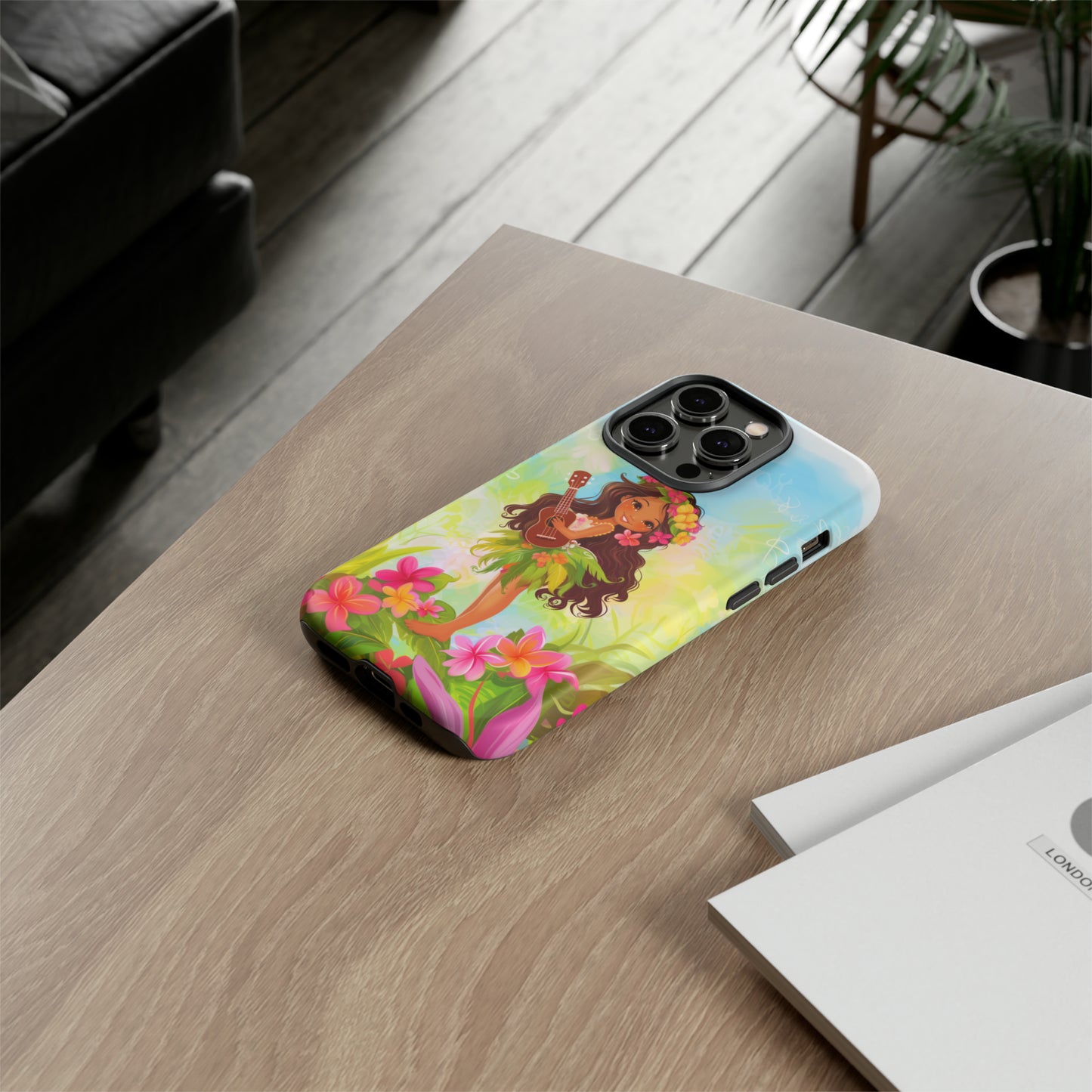 Cute Hula Girl Hawaiian Phone Case, Tropical, Hibiscus, Wireless Compatible, Protective Cell Phone Case for iPhone, Samsung, Pixel phones