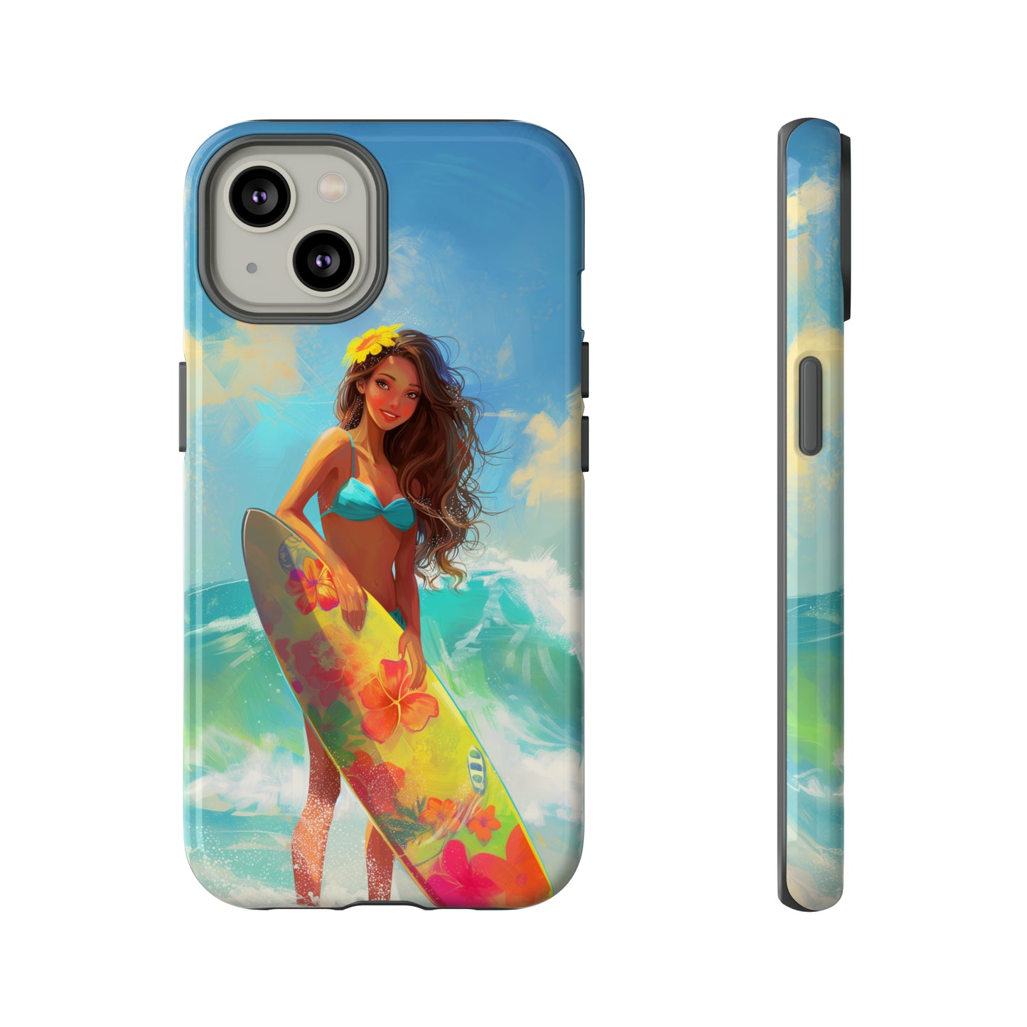 Surfer Girl Hawaiian Phone Case, Tropical, Hibiscus, Wireless Compatible, Protective Cell Phone Case for iPhone, Samsung, Pixel phones
