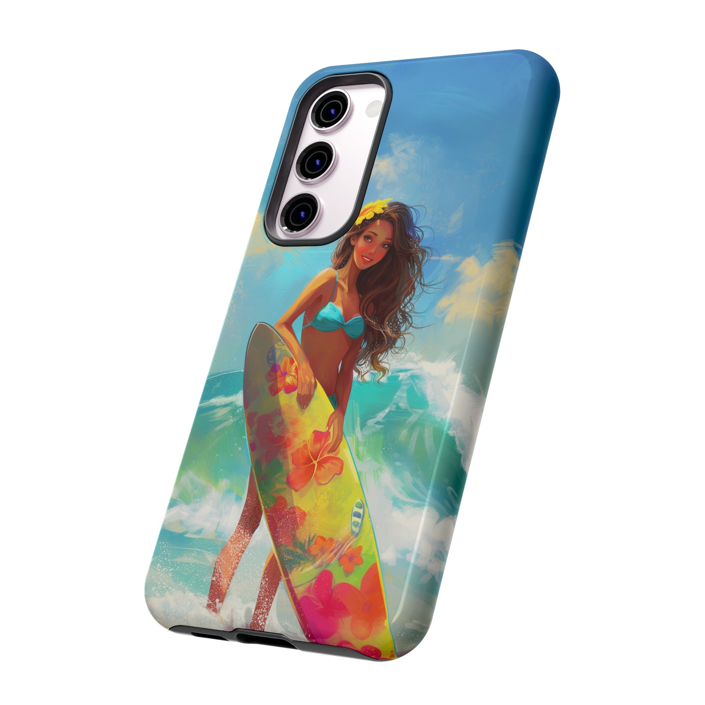 Surfer Girl Hawaiian Phone Case, Tropical, Hibiscus, Wireless Compatible, Protective Cell Phone Case for iPhone, Samsung, Pixel phones