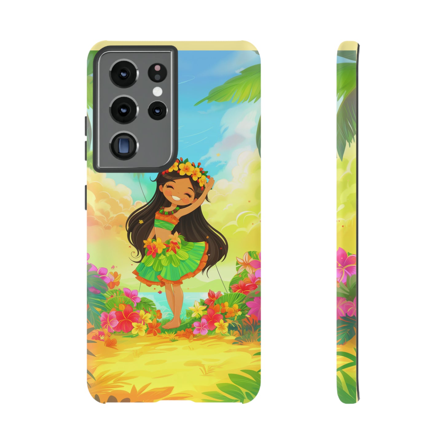 Cute Hula Girl Hawaiian Phone Case, Tropical, Hibiscus, Wireless Compatible, Protective Cell Phone Case for iPhone, Samsung, Pixel phones