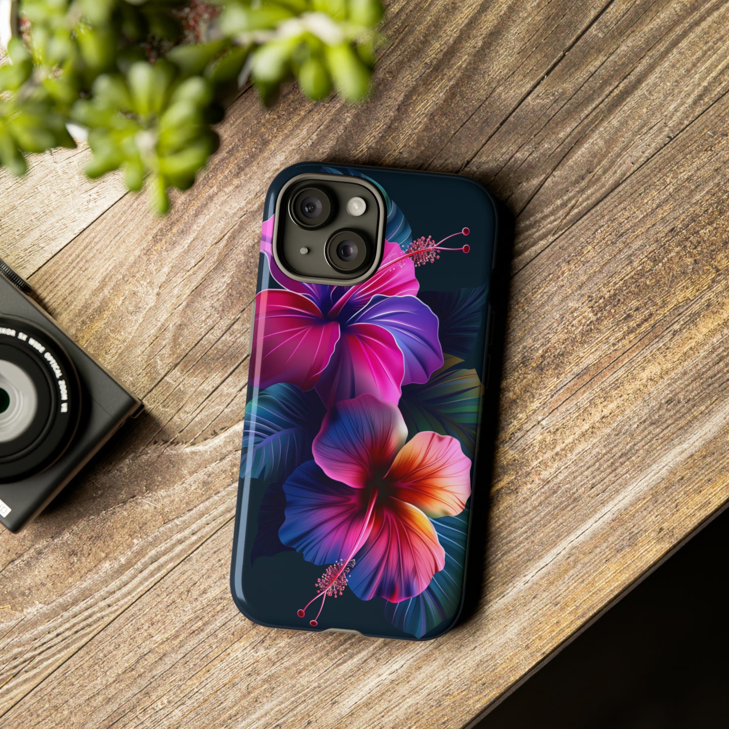 Hibiscus Neon Dark Hawaiian Tropical Phone Case, 808, Island Tropics, Wireless Compatible, Protective Cell Phone Case iPhone, Samsung, Pixel