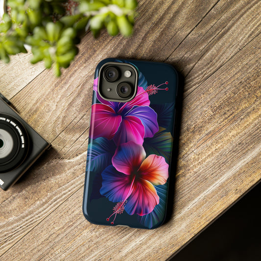 Hibiscus Neon Dark Hawaiian Tropical Phone Case, 808, Island Tropics, Wireless Compatible, Protective Cell Phone Case iPhone, Samsung, Pixel
