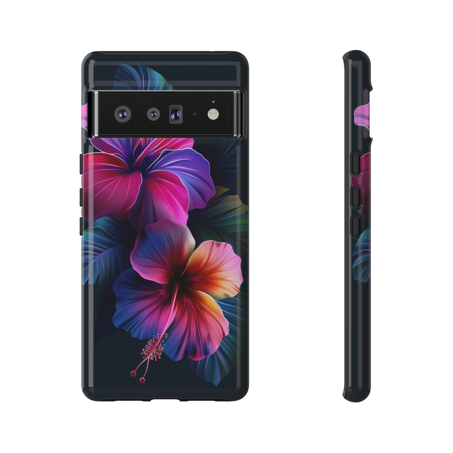 Hibiscus Neon Dark Hawaiian Tropical Phone Case, 808, Island Tropics, Wireless Compatible, Protective Cell Phone Case iPhone, Samsung, Pixel