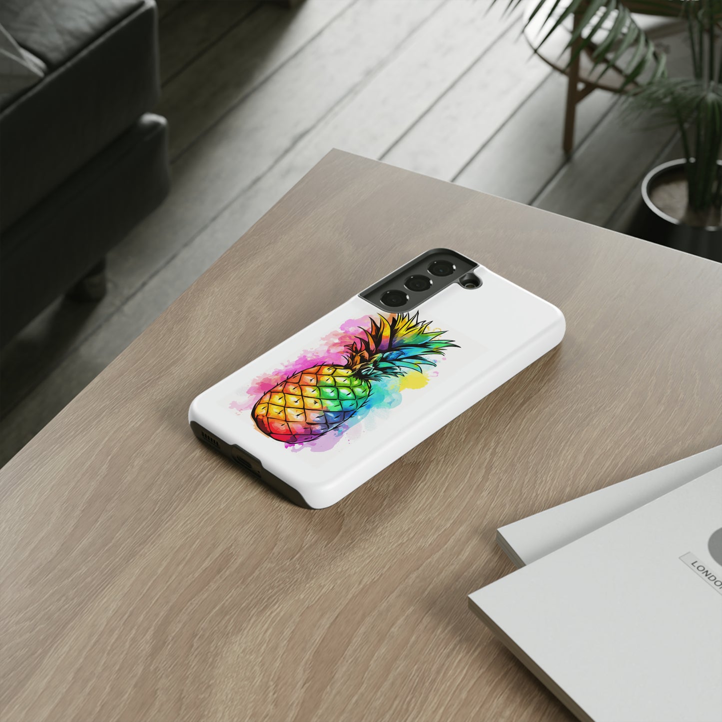 Color Splash Pineapple Hawaiian Phone Case, Tropical, Hibiscus, Wireless Compatible, Protective Cell Phone Case for iPhone, Samsung, Pixel