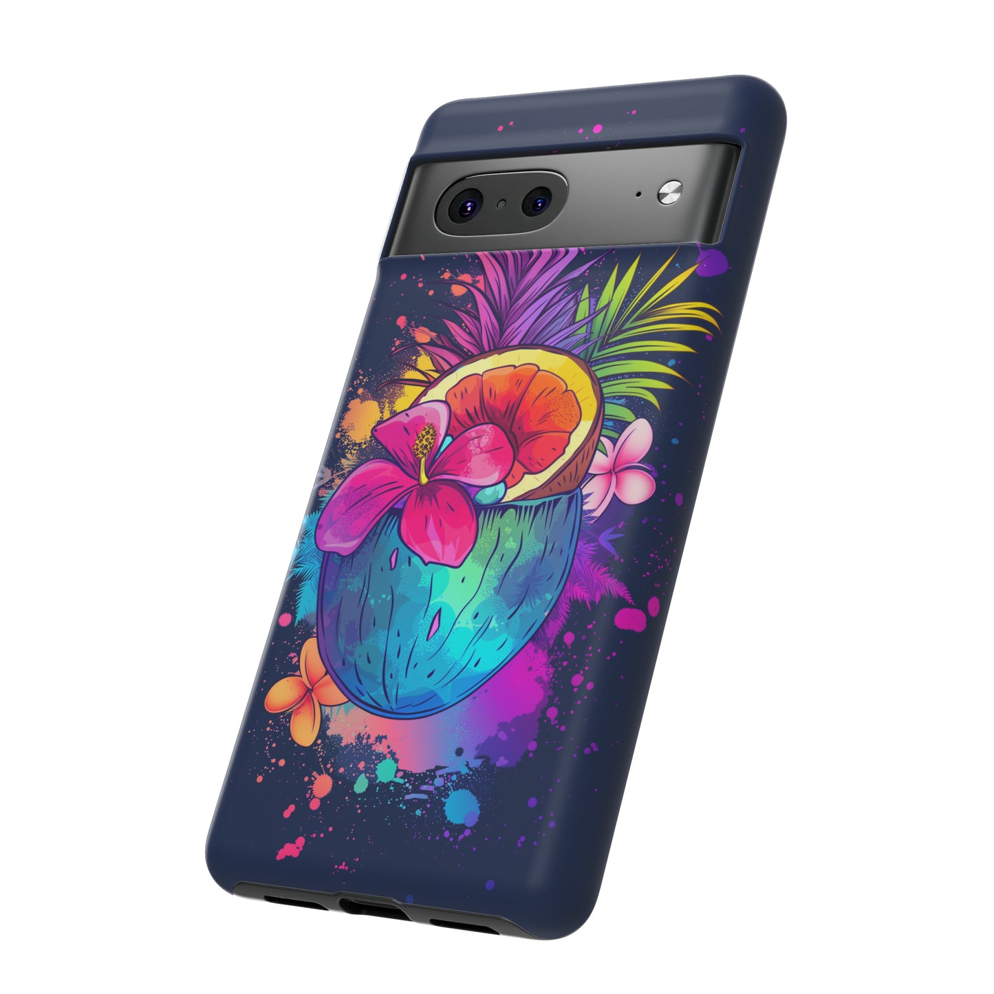 Coconut Dark Colorful Hawaiian Tropical Phone Case, Island Tropics, Wireless Compatible, Protective Cell Phone Case iPhone, Samsung, Pixel