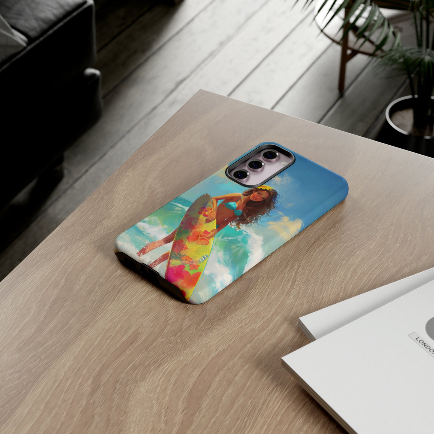 Surfer Girl Hawaiian Phone Case, Tropical, Hibiscus, Wireless Compatible, Protective Cell Phone Case for iPhone, Samsung, Pixel phones