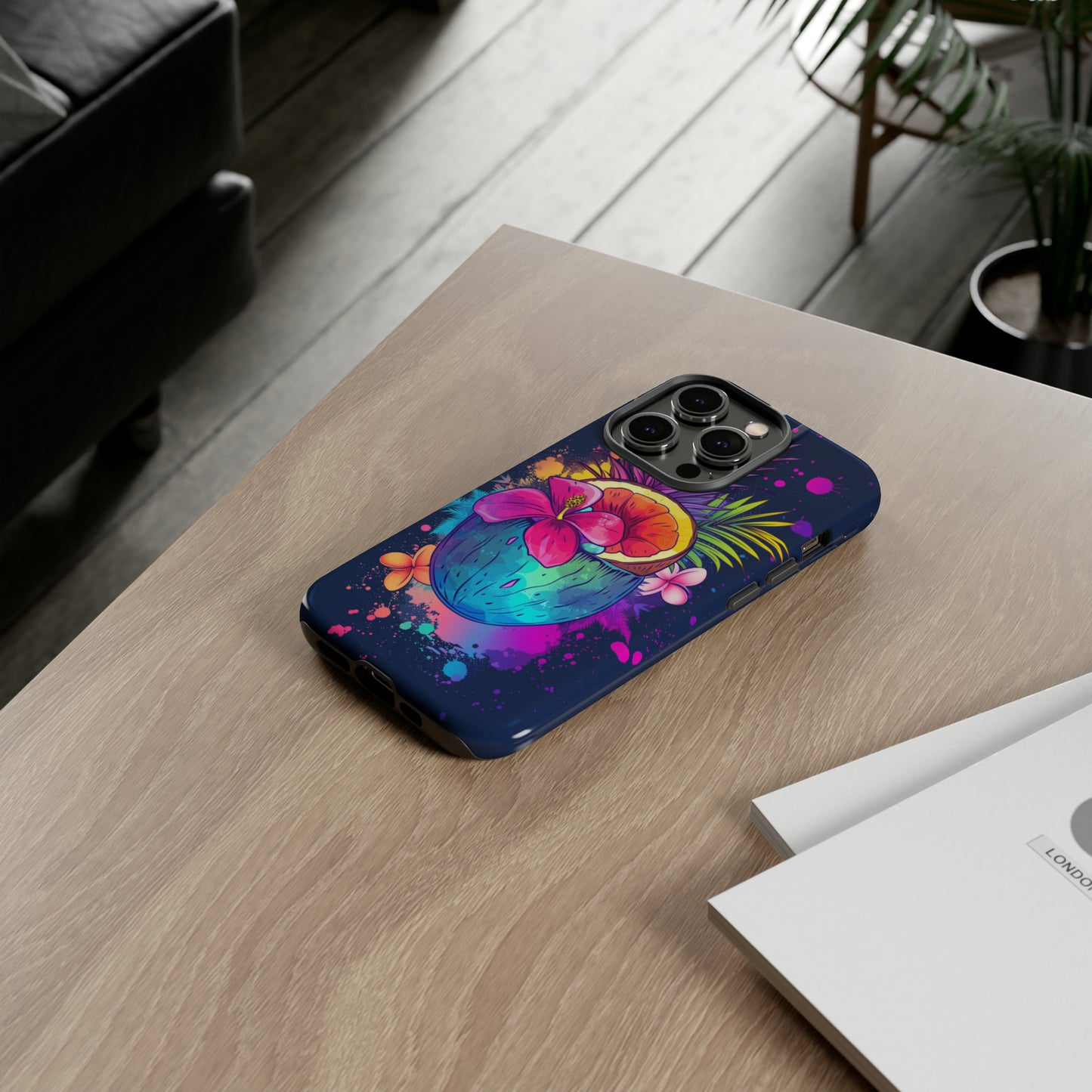 Coconut Dark Colorful Hawaiian Tropical Phone Case, Island Tropics, Wireless Compatible, Protective Cell Phone Case iPhone, Samsung, Pixel