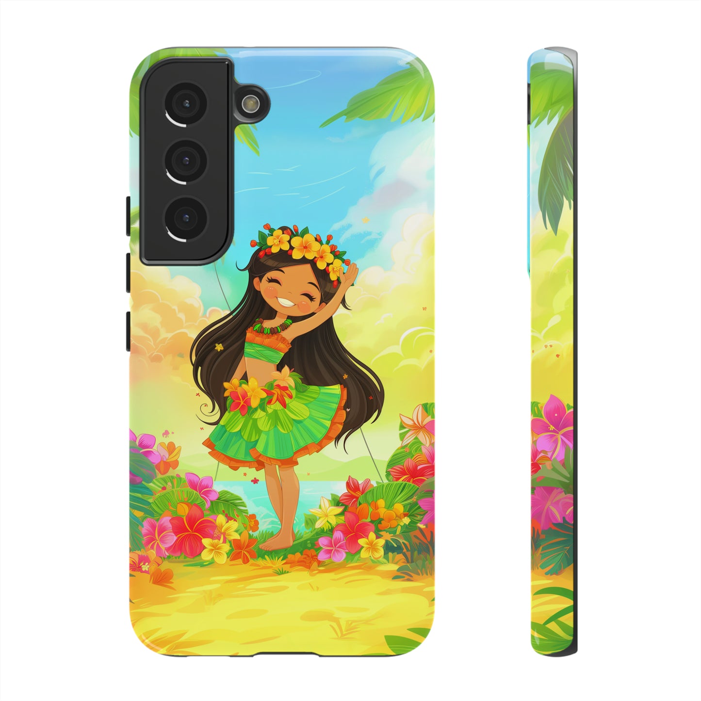 Cute Hula Girl Hawaiian Phone Case, Tropical, Hibiscus, Wireless Compatible, Protective Cell Phone Case for iPhone, Samsung, Pixel phones