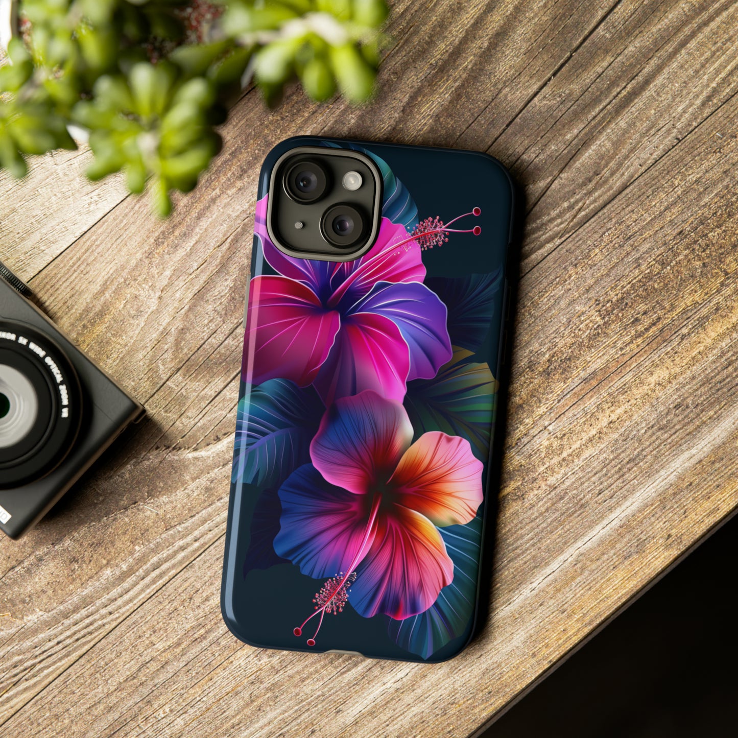 Hibiscus Neon Dark Hawaiian Tropical Phone Case, 808, Island Tropics, Wireless Compatible, Protective Cell Phone Case iPhone, Samsung, Pixel