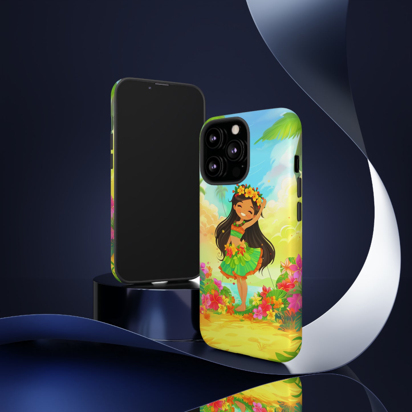 Cute Hula Girl Hawaiian Phone Case, Tropical, Hibiscus, Wireless Compatible, Protective Cell Phone Case for iPhone, Samsung, Pixel phones