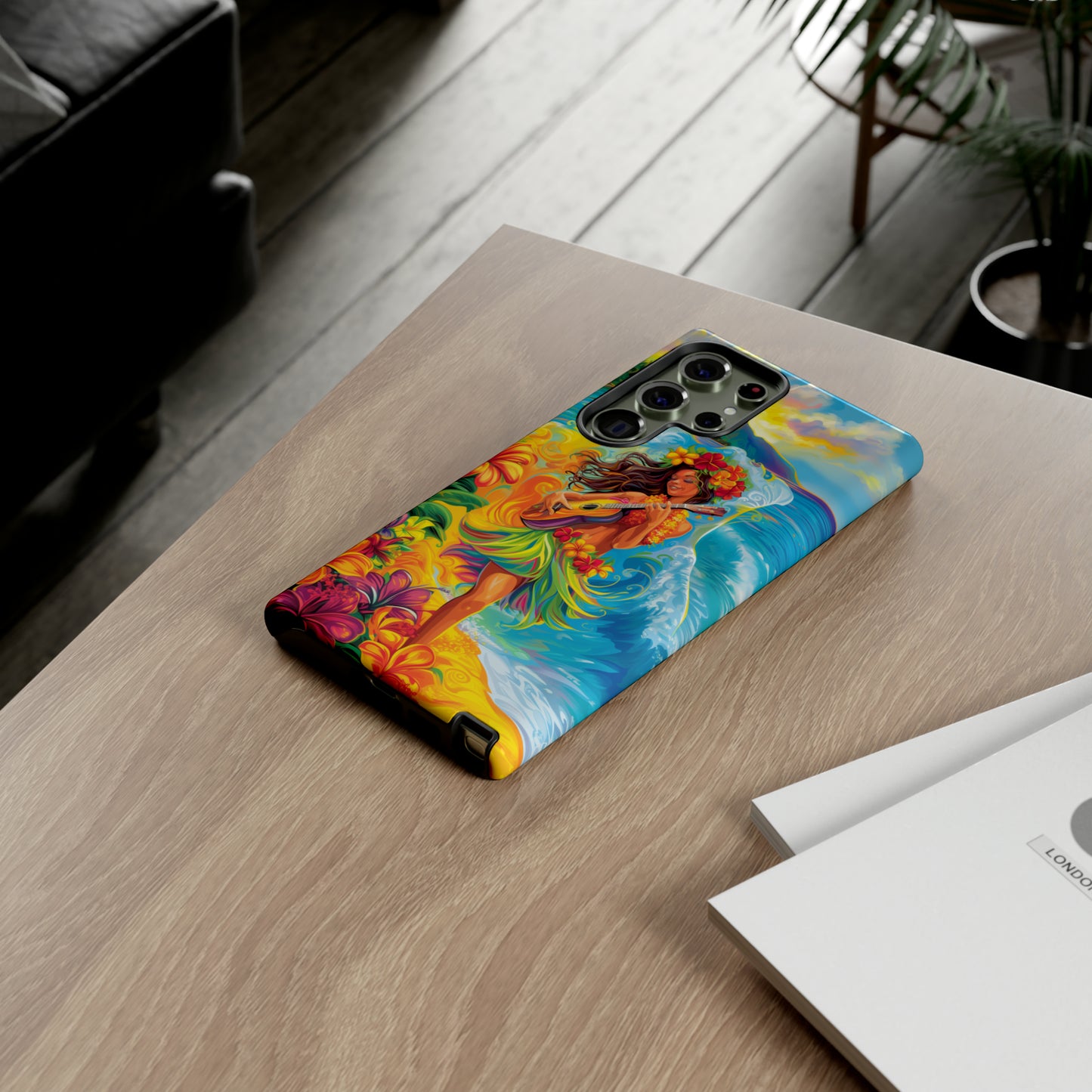 Ukulele Hula Girl Hawaiian Phone Case, Tropical, Hibiscus, Wireless Compatible, Protective Cell Phone Case for iPhone, Samsung, Pixel phones