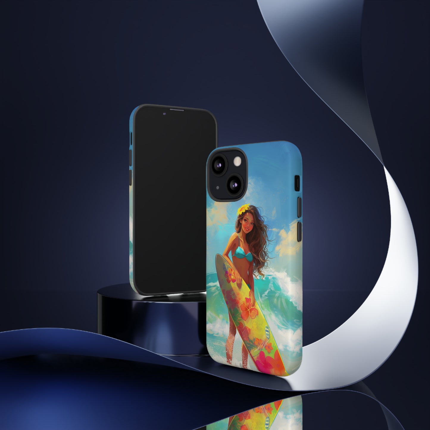 Surfer Girl Hawaiian Phone Case, Tropical, Hibiscus, Wireless Compatible, Protective Cell Phone Case for iPhone, Samsung, Pixel phones
