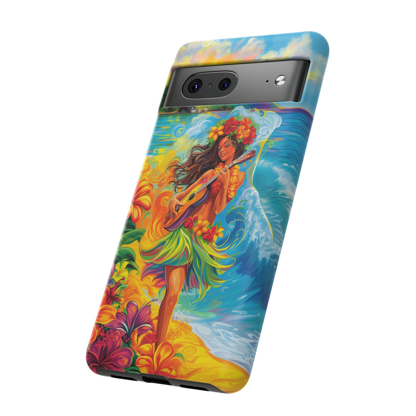 Ukulele Hula Girl Hawaiian Phone Case, Tropical, Hibiscus, Wireless Compatible, Protective Cell Phone Case for iPhone, Samsung, Pixel phones