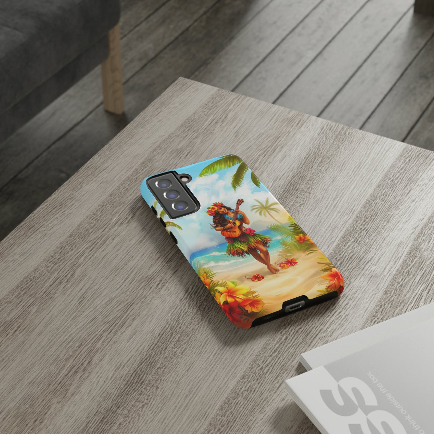 Hula Girl Guitar Hawaiian Phone Case, Tropical, Hibiscus, Wireless Compatible, Protective Cell Phone Case for iPhone, Samsung, Pixel phones