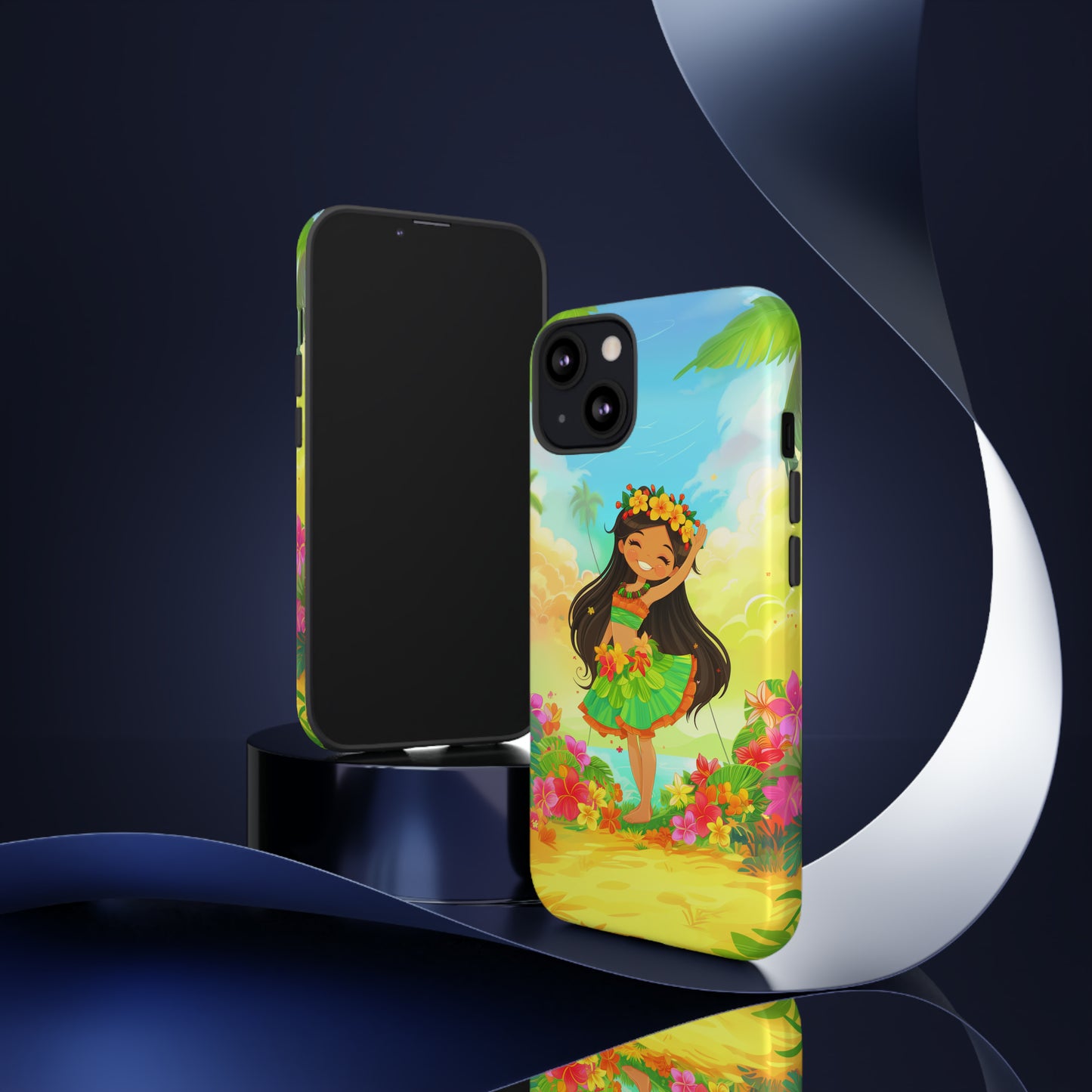 Cute Hula Girl Hawaiian Phone Case, Tropical, Hibiscus, Wireless Compatible, Protective Cell Phone Case for iPhone, Samsung, Pixel phones