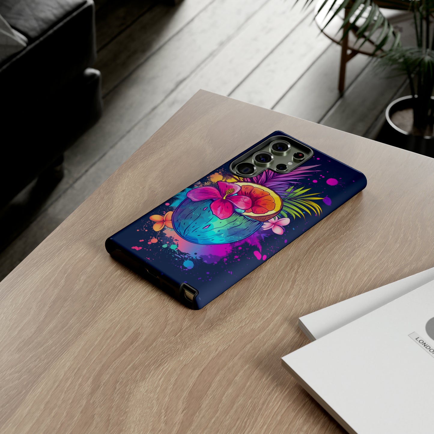 Coconut Dark Colorful Hawaiian Tropical Phone Case, Island Tropics, Wireless Compatible, Protective Cell Phone Case iPhone, Samsung, Pixel