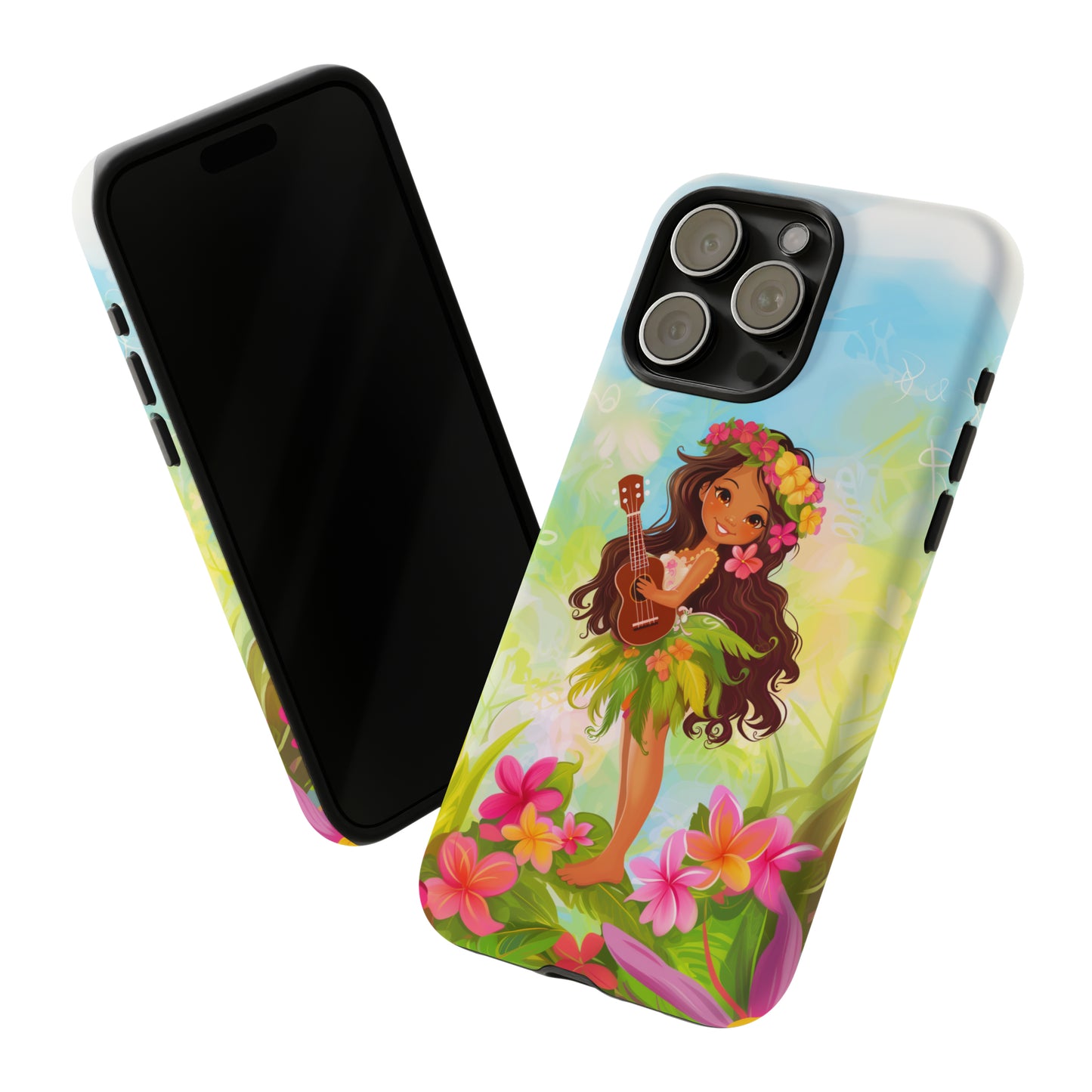 Cute Hula Girl Hawaiian Phone Case, Tropical, Hibiscus, Wireless Compatible, Protective Cell Phone Case for iPhone, Samsung, Pixel phones