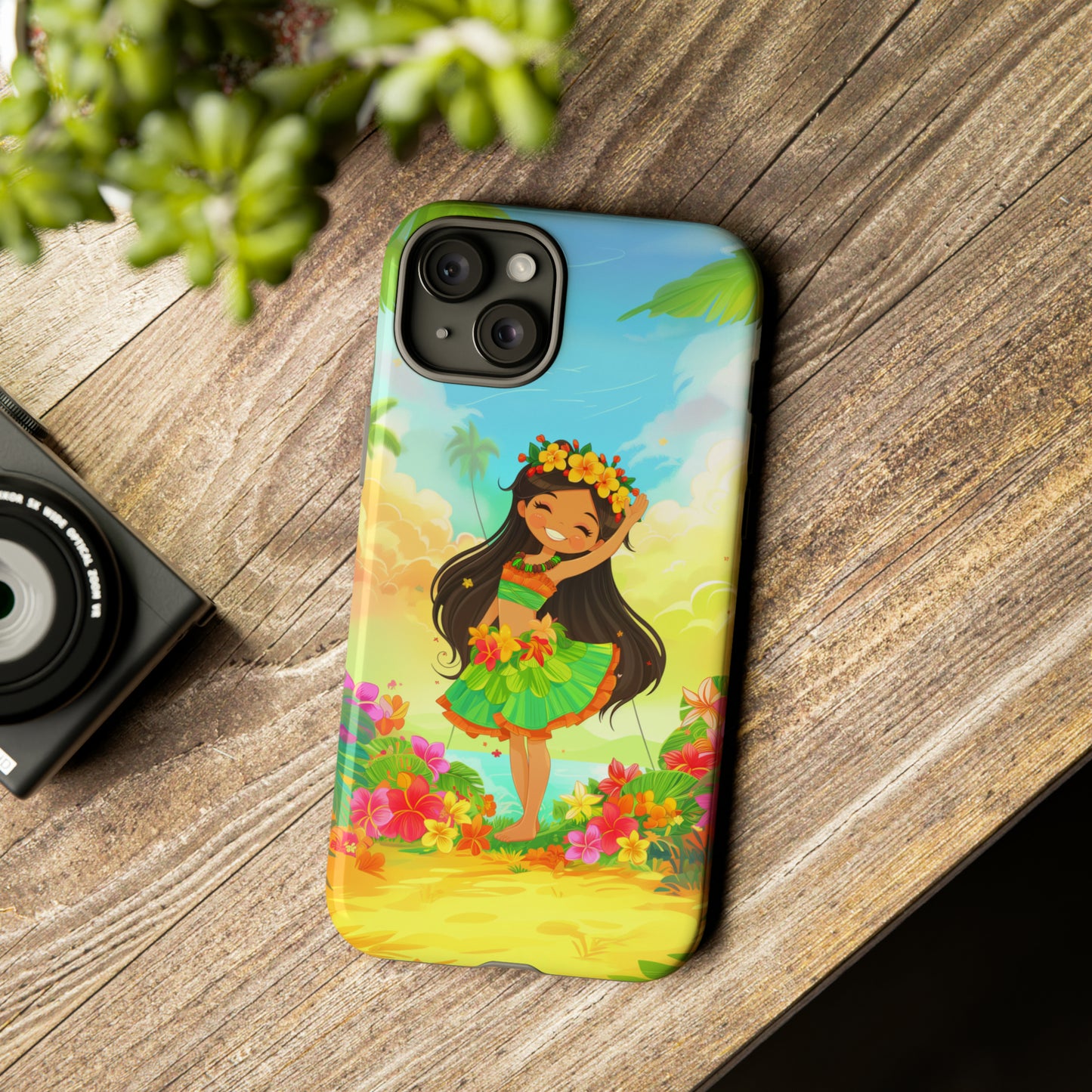 Cute Hula Girl Hawaiian Phone Case, Tropical, Hibiscus, Wireless Compatible, Protective Cell Phone Case for iPhone, Samsung, Pixel phones