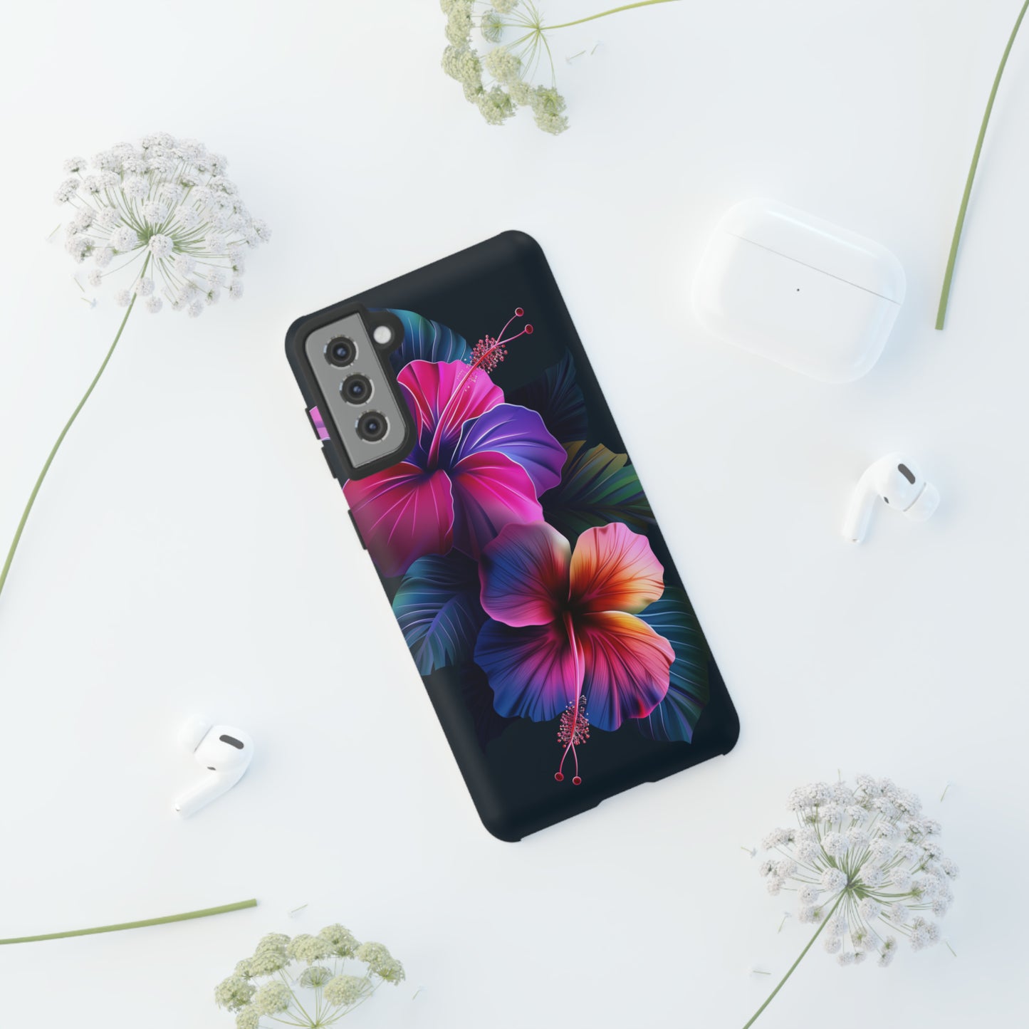 Hibiscus Neon Dark Hawaiian Tropical Phone Case, 808, Island Tropics, Wireless Compatible, Protective Cell Phone Case iPhone, Samsung, Pixel
