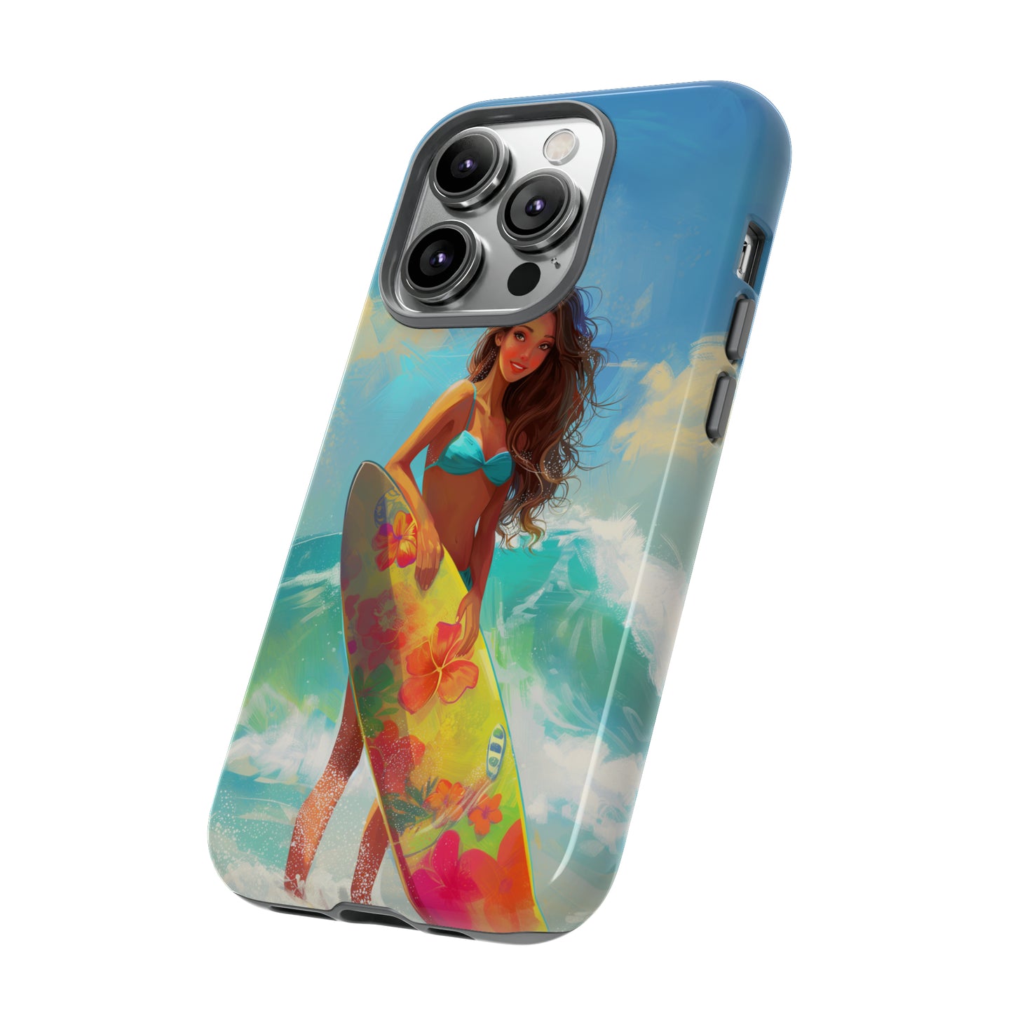 Surfer Girl Hawaiian Phone Case, Tropical, Hibiscus, Wireless Compatible, Protective Cell Phone Case for iPhone, Samsung, Pixel phones
