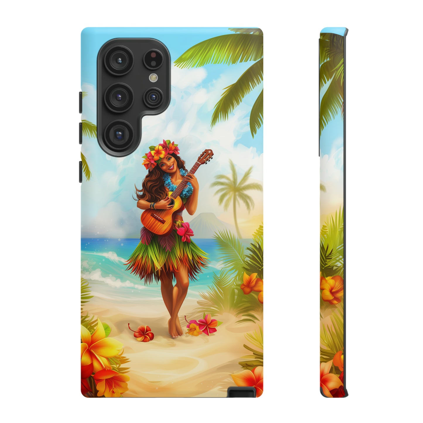 Hula Girl Guitar Hawaiian Phone Case, Tropical, Hibiscus, Wireless Compatible, Protective Cell Phone Case for iPhone, Samsung, Pixel phones