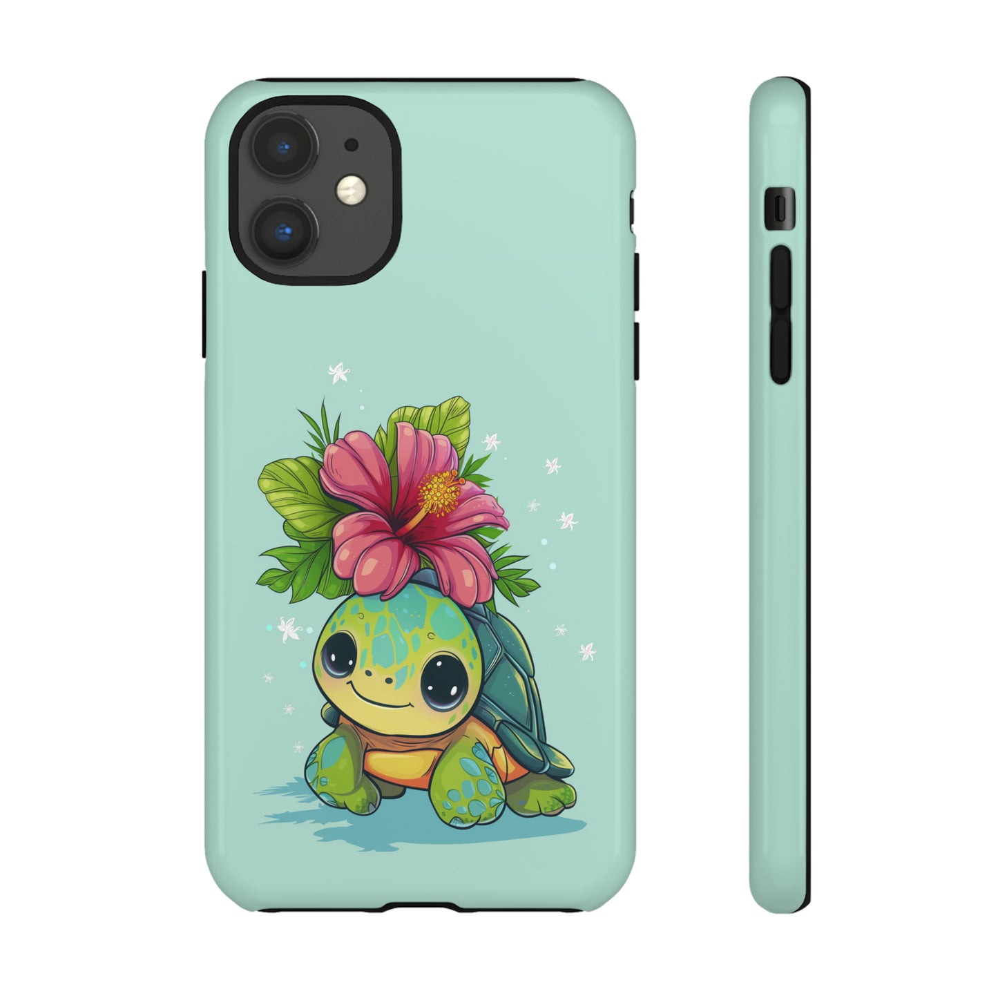 Cute Turtle Hawaiian Phone Case, Tropical, Hibiscus, Wireless Compatible, Protective Cell Phone Case for iPhone, Samsung, Pixel phones