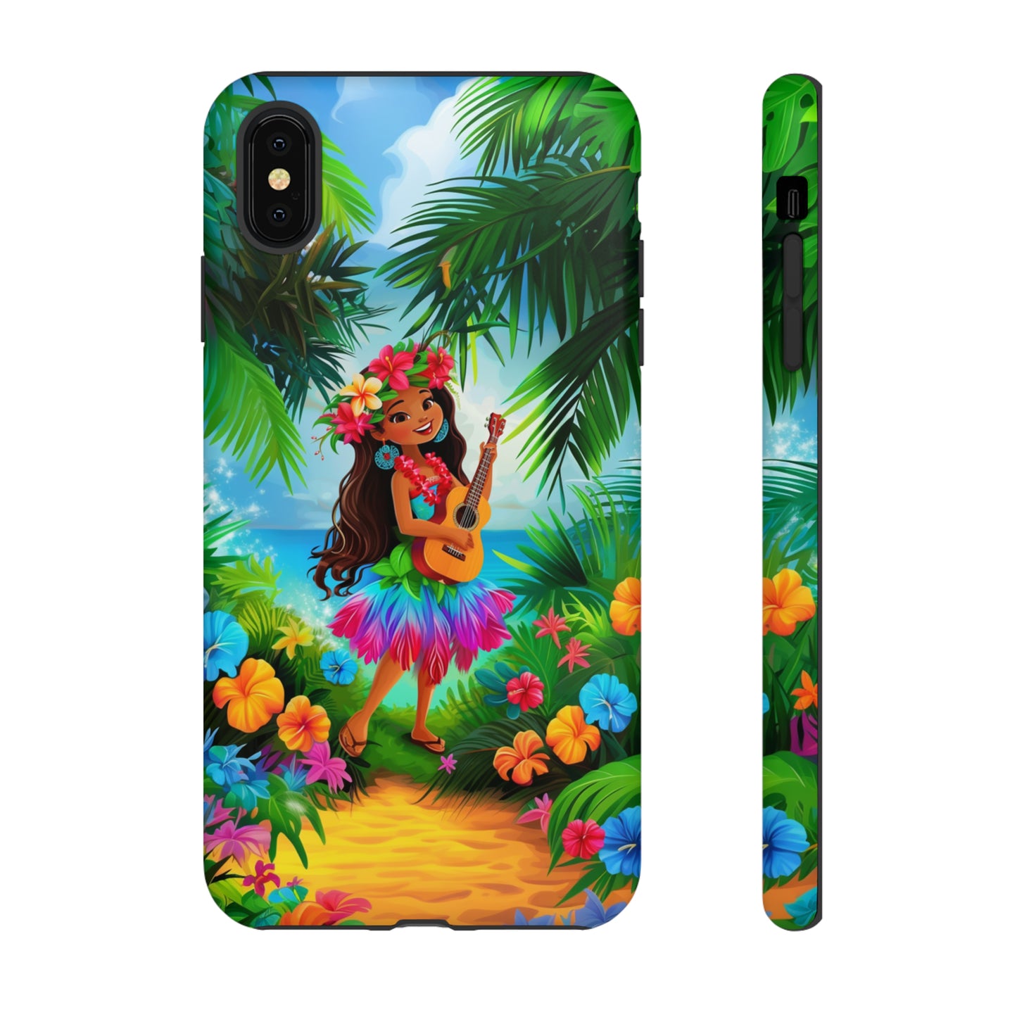 Hula Girl Ukulele Hawaiian Phone Case, Tropical, Hibiscus, Wireless Compatible, Protective Cell Phone Case for iPhone, Samsung, Pixel phones