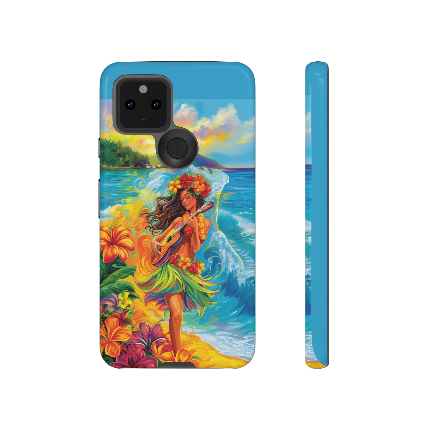 Ukulele Hula Girl Hawaiian Phone Case, Tropical, Hibiscus, Wireless Compatible, Protective Cell Phone Case for iPhone, Samsung, Pixel phones