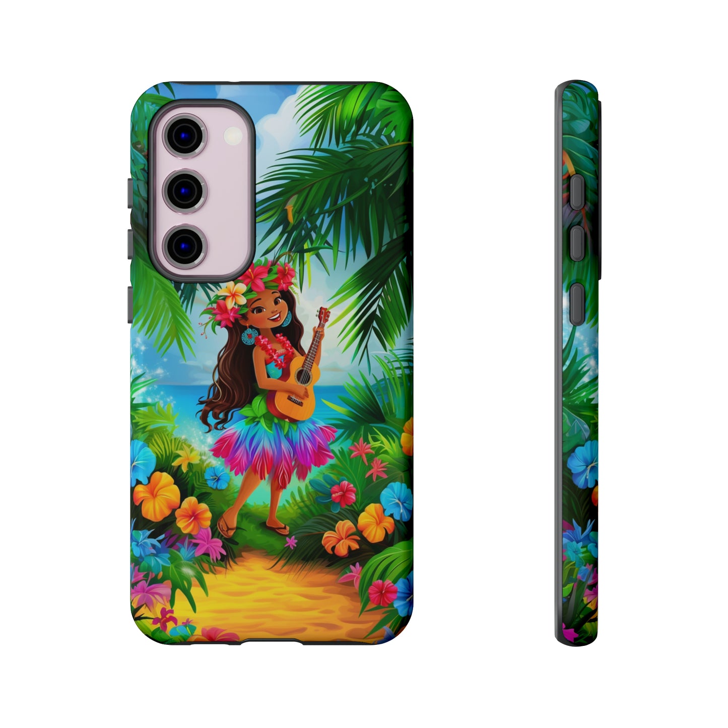 Hula Girl Ukulele Hawaiian Phone Case, Tropical, Hibiscus, Wireless Compatible, Protective Cell Phone Case for iPhone, Samsung, Pixel phones