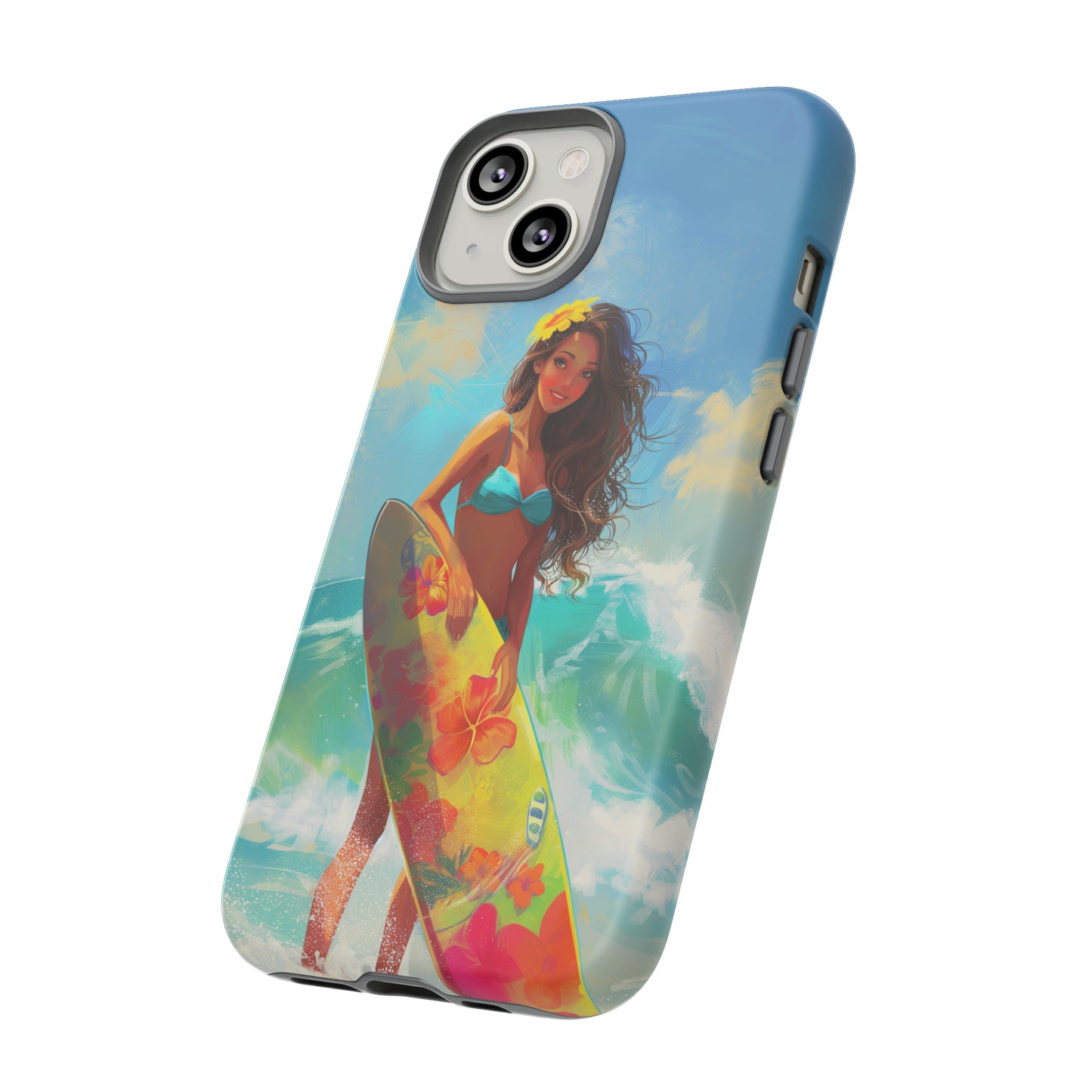 Surfer Girl Hawaiian Phone Case, Tropical, Hibiscus, Wireless Compatible, Protective Cell Phone Case for iPhone, Samsung, Pixel phones