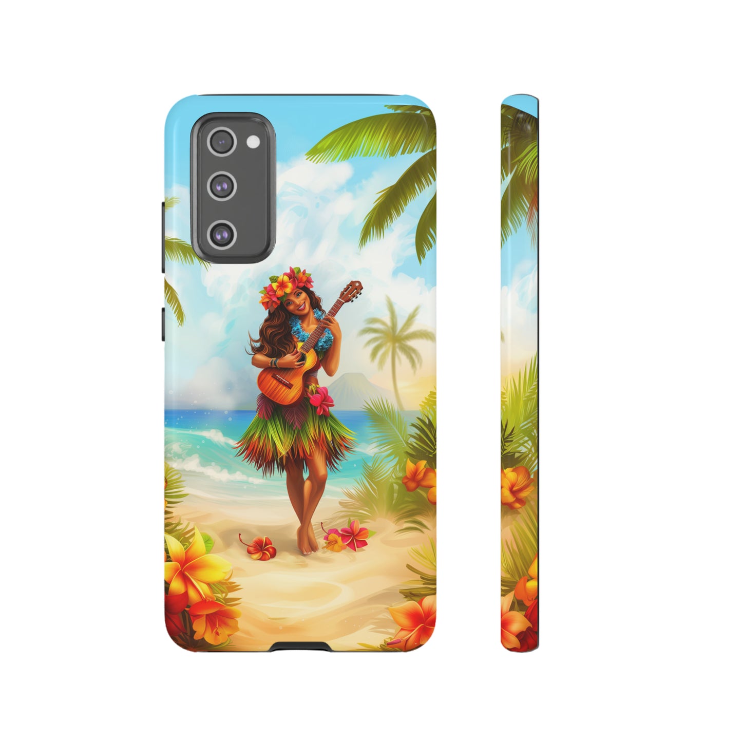 Hula Girl Guitar Hawaiian Phone Case, Tropical, Hibiscus, Wireless Compatible, Protective Cell Phone Case for iPhone, Samsung, Pixel phones