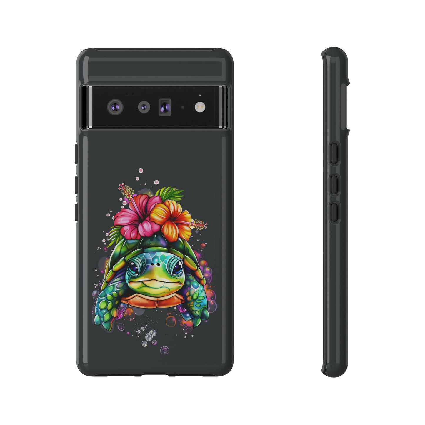 Color Splash Turtle Hawaiian Phone Case, Tropical, Hibiscus, Wireless Compatible, Protective Cell Phone Case for iPhone, Samsung, Pixel