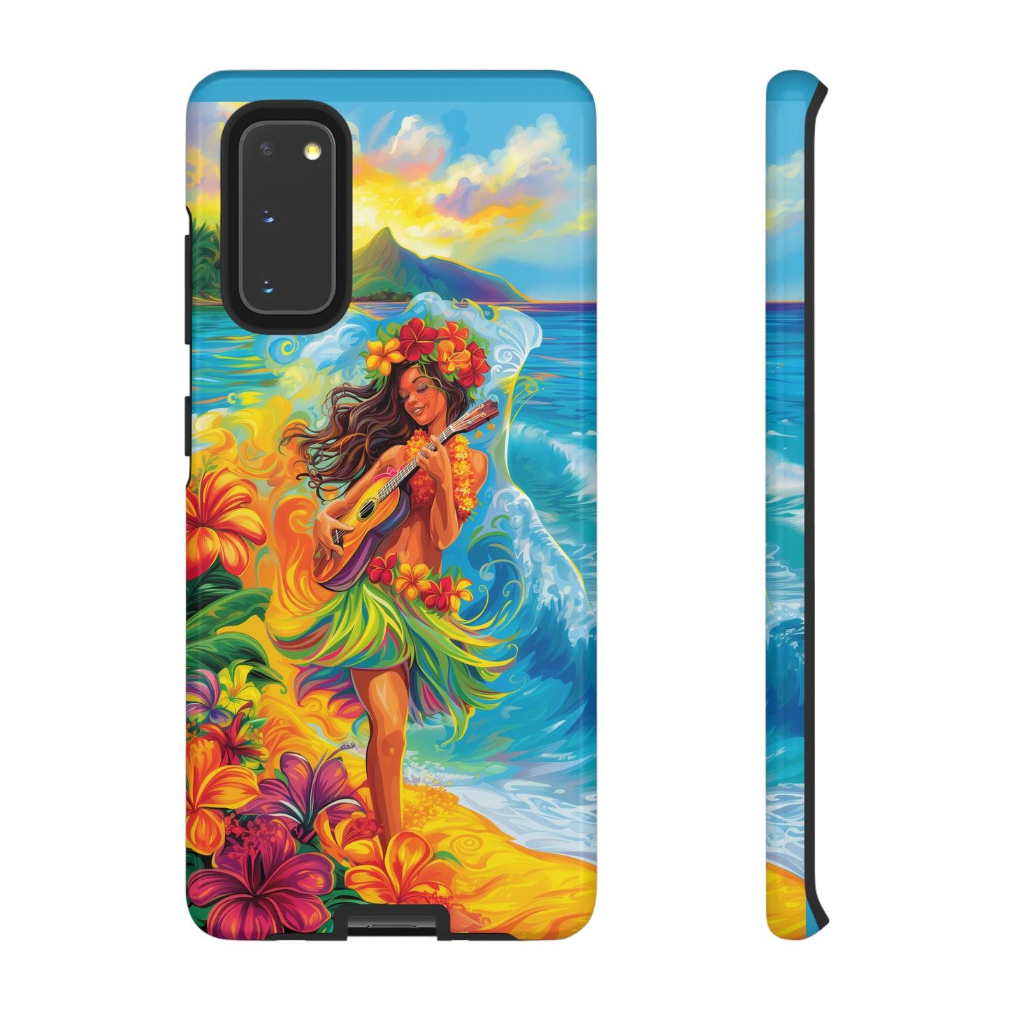 Ukulele Hula Girl Hawaiian Phone Case, Tropical, Hibiscus, Wireless Compatible, Protective Cell Phone Case for iPhone, Samsung, Pixel phones