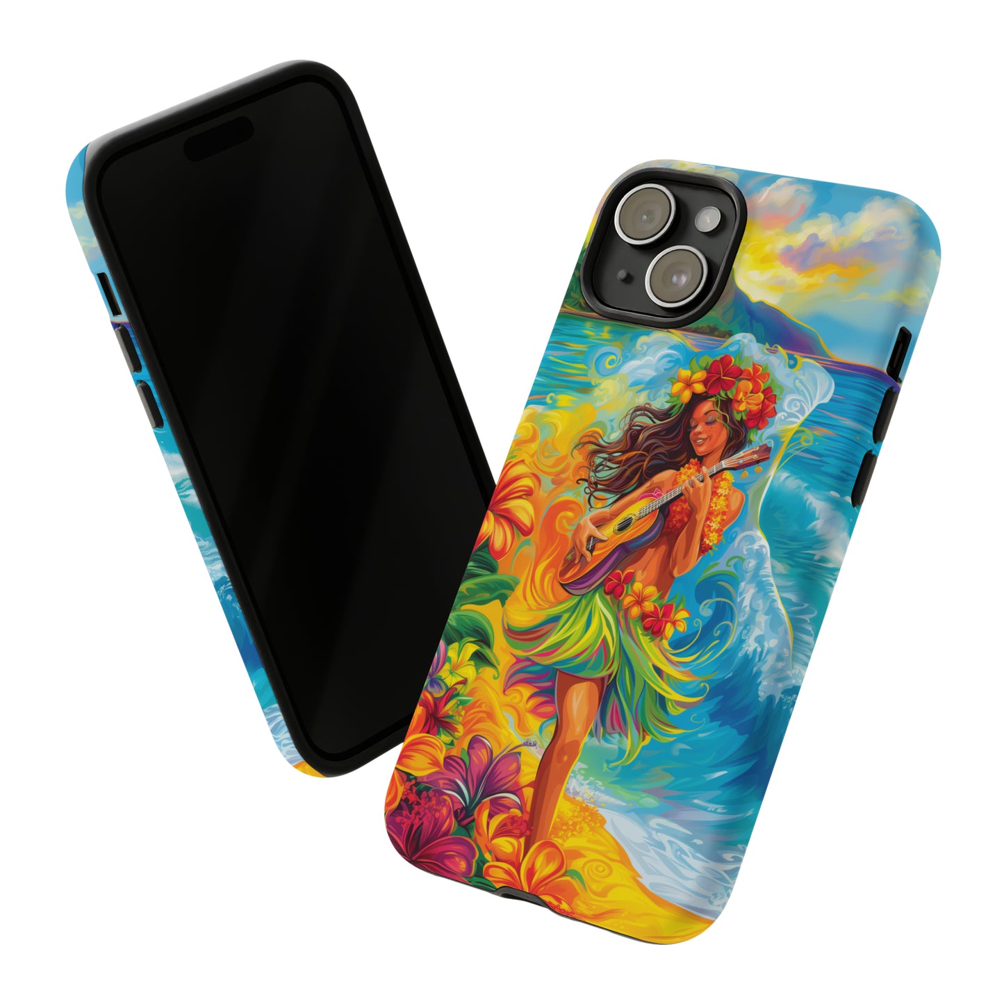 Ukulele Hula Girl Hawaiian Phone Case, Tropical, Hibiscus, Wireless Compatible, Protective Cell Phone Case for iPhone, Samsung, Pixel phones